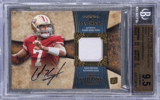 2011 Topps Five Star "Rookie Auto Patch" Gold #181 Colin Kaepernick Signed Rookie Card (#45/55) – BGS GEM MINT 9.5/BGS 10 – 25% Goes to Colins Charity 